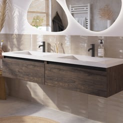 Saniselect Guarda voorgemonteerd badmeubel met zwarte greeplijst incl. wastafel 160,5x51,5cm kasteel bruin