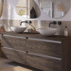 Saniselect Guarda voorgemonteerd badmeubel 4 lades incl. afdekblad met aluminium greeplijst 160cm kasteel bruin