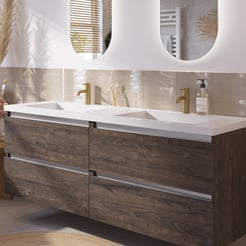 Saniselect Guarda voorgemonteerd badmeubel met aluminium greeplijst incl. wastafel 160,5x51,5cm kasteel bruin