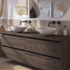 Saniselect Guarda voorgemonteerd badmeubel 4 lades incl. afdekblad met zwarte greeplijst 160cm kasteel bruin