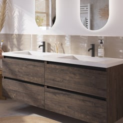 Saniselect Guarda voorgemonteerd badmeubel met zwarte greeplijst incl. wastafel 160,5x51,5cm kasteel bruin