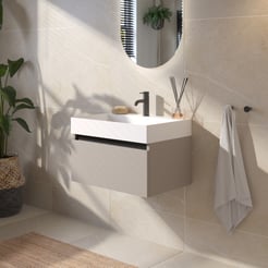Saniselect Guarda voorgemonteerd badmeubel met zwarte greeplijst incl. matte wastafel 60x45cm mat greige