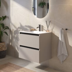 Saniselect Guarda voorgemonteerd badmeubel met zwarte greeplijst incl. matte keramische wastafel 61x46cm mat greige