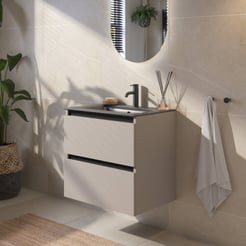 Saniselect Guarda voorgemonteerd badmeubel met zwarte greeplijst incl. mat zwarte keramische wastafel 61x46cm mat greige