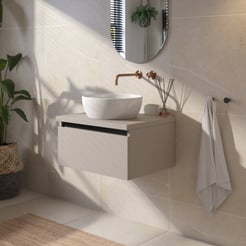 Saniselect Guarda voorgemonteerd badmeubel met zwarte greeplijst incl. keramische waskom 60cm mat greige