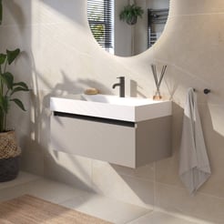 Saniselect Guarda voorgemonteerd badmeubel met zwarte greeplijst incl. matte wastafel 80x45cm mat greige