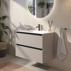 Saniselect Guarda voorgemonteerd badmeubel met zwarte greeplijst incl. matte keramische wastafel 81x46cm mat greige