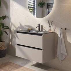 Saniselect Guarda voorgemonteerd badmeubel met zwarte greeplijst incl. mat zwarte keramische wastafel 81x46cm mat greige