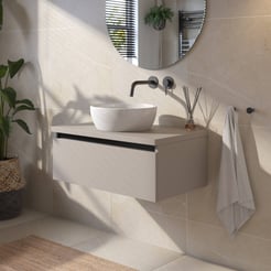 Saniselect Guarda voorgemonteerd badmeubel met zwarte greeplijst incl. keramische waskom 80cm mat greige