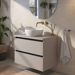 Saniselect Guarda voorgemonteerd badmeubel met zwarte greeplijst incl. keramische waskom 80cm mat greige