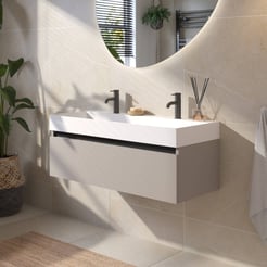 Saniselect Guarda voorgemonteerd badmeubel met zwarte greeplijst incl. matte wastafel 100x45cm mat greige
