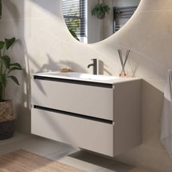 Saniselect Guarda voorgemonteerd badmeubel met zwarte greeplijst incl. matte keramische wastafel 101x46cm mat greige