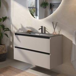 Saniselect Guarda voorgemonteerd badmeubel met zwarte greeplijst incl. mat zwarte keramische wastafel 101x46cm mat greige