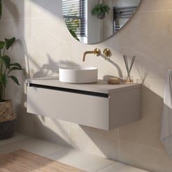 Saniselect Guarda voorgemonteerd badmeubel 1 lade incl. afdekblad met zwarte greeplijst 100cm mat greige