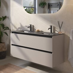 Saniselect Guarda voorgemonteerd badmeubel met zwarte greeplijst incl. mat zwarte keramische wastafel 121x46cm mat greige