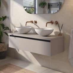 Saniselect Guarda voorgemonteerd badmeubel met zwarte greeplijst incl. matte waskommen 120cm mat greige