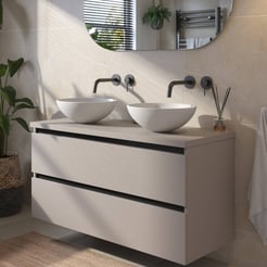 Saniselect Guarda voorgemonteerd badmeubel met zwarte greeplijst incl. matte waskommen 120cm mat greige