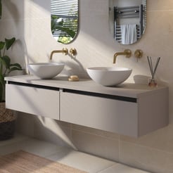 Saniselect Guarda voorgemonteerd badmeubel met zwarte greeplijst incl. matte waskommen 160cm mat greige