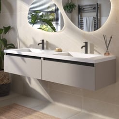 Saniselect Guarda voorgemonteerd badmeubel met zwarte greeplijst incl. wastafel 160,5x51,5cm mat greige