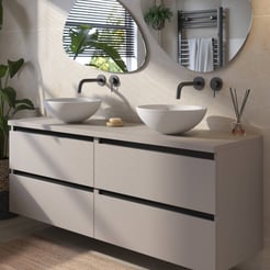 Saniselect Guarda voorgemonteerd badmeubel met zwarte greeplijst incl. matte waskommen 160cm mat greige