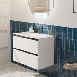 Saniselect Guarda voorgemonteerd badmeubel met zwarte greeplijst incl. matte keramische wastafel 81x46cm mat wit