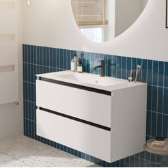 Saniselect Guarda voorgemonteerd badmeubel met zwarte greeplijst incl. matte keramische wastafel 101x46cm mat wit