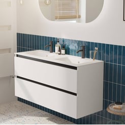 Saniselect Guarda voorgemonteerd badmeubel met zwarte greeplijst incl. matte keramische wastafel 121x46cm mat wit