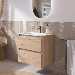 Saniselect Guarda voorgemonteerd badmeubel met aluminium greeplijst incl. matte keramische wastafel 61x46cm naturel eiken