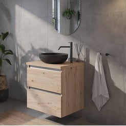 Saniselect Guarda voorgemonteerd badmeubel met aluminium greeplijst incl. natuurstenen waskom 60cm naturel eiken