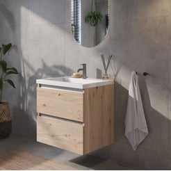 Saniselect Guarda voorgemonteerd badmeubel met aluminium greeplijst incl. wastafel 60,5x51,5cm naturel eiken
