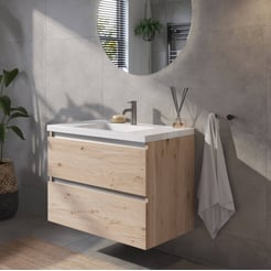 Saniselect Guarda voorgemonteerd badmeubel met aluminium greeplijst incl. wastafel 80,5x51,5cm naturel eiken