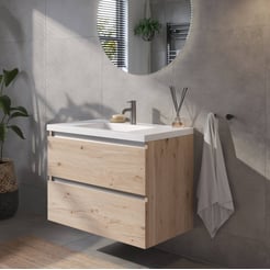 Saniselect Guarda voorgemonteerd badmeubel met aluminium greeplijst incl. matte wastafel 80,5x51,5cm naturel eiken