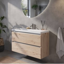 Saniselect Guarda voorgemonteerd badmeubel met aluminium greeplijst incl. wastafel 100,5x40cm naturel eiken
