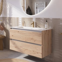 Saniselect Guarda voorgemonteerd badmeubel met aluminium greeplijst incl. keramische wastafel 101x46cm naturel eiken