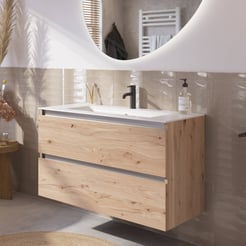 Saniselect Guarda voorgemonteerd badmeubel met aluminium greeplijst incl. matte keramische wastafel 101x46cm naturel eiken