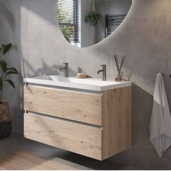 Saniselect Guarda voorgemonteerd badmeubel met aluminium greeplijst incl. matte wastafel 100,5x51cm naturel eiken