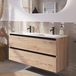 Saniselect Guarda voorgemonteerd badmeubel met zwarte greeplijst incl. matte keramische wastafel 121x46cm naturel eiken