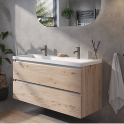 Saniselect Guarda voorgemonteerd badmeubel met aluminium greeplijst incl. matte wastafel 120,5x51cm naturel eiken