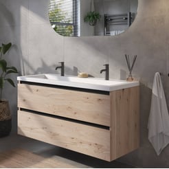 Saniselect Guarda voorgemonteerd badmeubel met zwarte greeplijst incl. matte wastafel 120,5x51cm naturel eiken