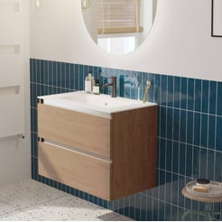 Saniselect Guarda voorgemonteerd badmeubel met aluminium greeplijst incl. matte keramische wastafel 81x46cm toffee