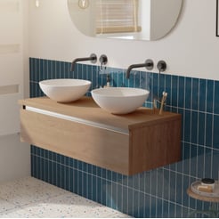Saniselect Guarda voorgemonteerd badmeubel met aluminium greeplijst incl. matte waskommen 120cm toffee