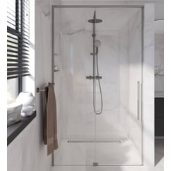 Saniselect Sindra Schuifdeur 110x210 cm Geborsteld Grijs Helder Glas