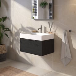 Saniselect Luca voorgemonteerd badmeubel met grafiet greep incl. matte wastafel 60x45cm eiken zwart