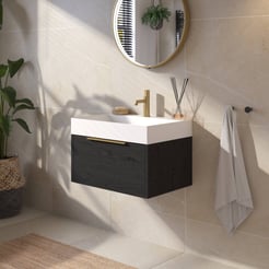 Saniselect Luca voorgemonteerd badmeubel met messing greep incl. matte wastafel 60x45cm eiken zwart