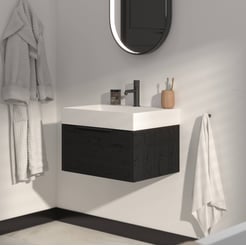 Saniselect Luca voorgemonteerd badmeubel met mat zwarte greep incl. matte wastafel 60x45cm eiken zwart