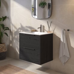 Saniselect Luca voorgemonteerd badmeubel met grafiet greep incl. matte keramische wastafel 61x46cm eiken zwart