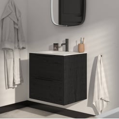 Saniselect Luca voorgemonteerd badmeubel met mat zwarte greep incl. matte keramische wastafel 61x46cm eiken zwart