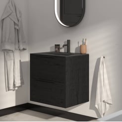 Saniselect Luca voorgemonteerd badmeubel met mat zwarte greep incl. mat zwarte keramische wastafel 61x46cm eiken zwart