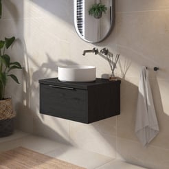 Saniselect Luca voorgemonteerd badmeubel met grafiet greep incl. matte waskom 60cm eiken zwart