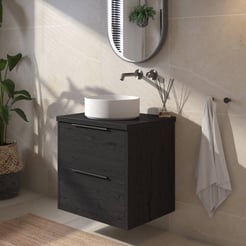 Saniselect Luca voorgemonteerd badmeubel incl. afdekblad met grafiet greep 60cm eiken zwart